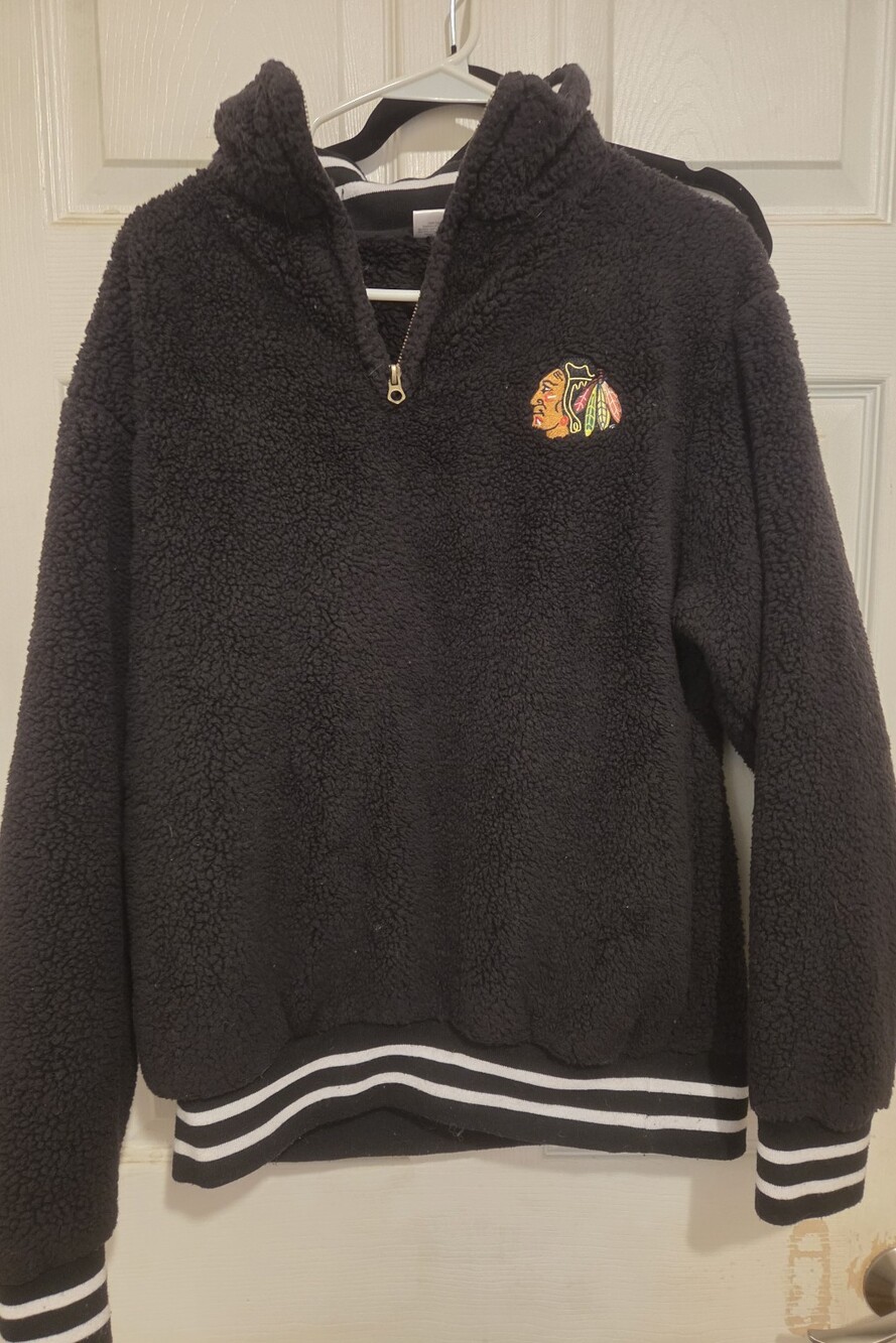 ZooZatz NHL Chicago Blackhawks Sherpa Quarter Zip Fleece Pullover Hoodie M